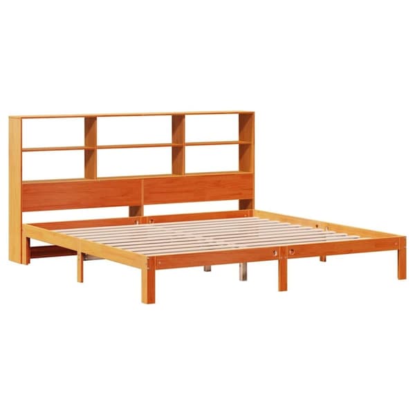vidaXL Seng med bokhylle uten madrass voksbrun 180x200 cm heltre furu