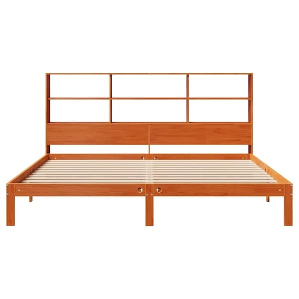 vidaXL Seng med bokhylle uten madrass voksbrun 180x200 cm heltre furu