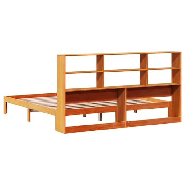 vidaXL Seng med bokhylle uten madrass voksbrun 180x200 cm heltre furu