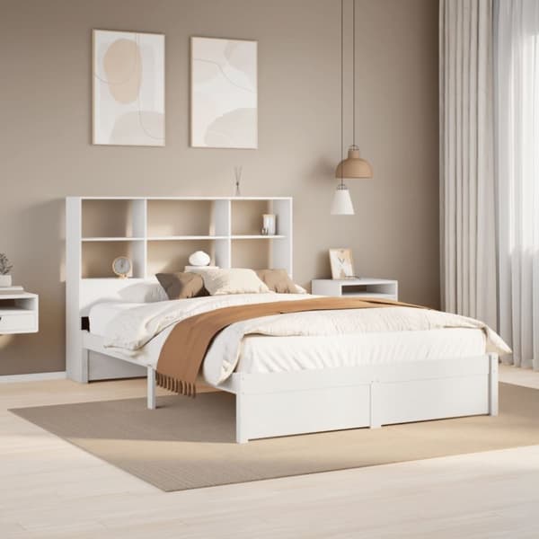 vidaXL seng med reol uden madras 140x200 cm massivt fyrretræ hvid