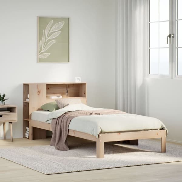 vidaXL Seng med bokhylle uten madrass 75x190 cm heltre furu