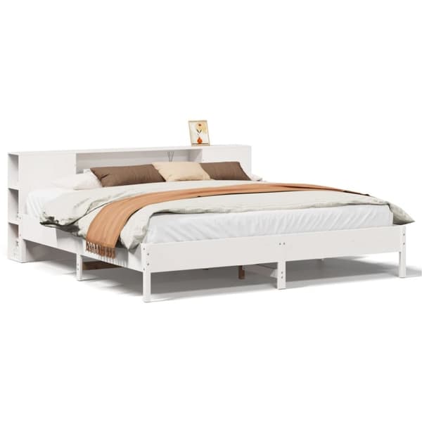vidaXL Seng med bokhylle uten madrass hvit 200x200 cm heltre furu