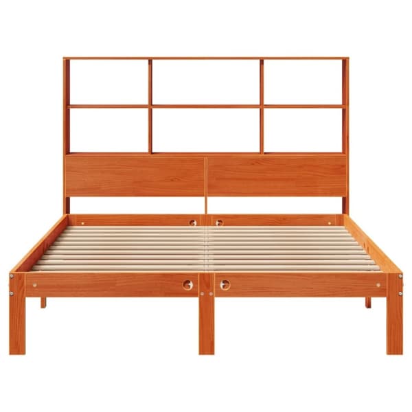 vidaXL Seng med bokhylle uten madrass voksbrun 140x200 cm heltre furu