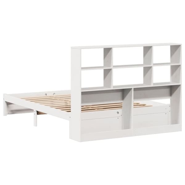 vidaXL Säng med bokhylla utan madrass vit 140x200cm massiv furu