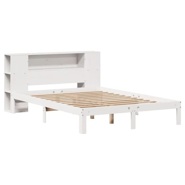 vidaXL Säng med bokhylla utan madrass vit 120x200 cm massiv furu