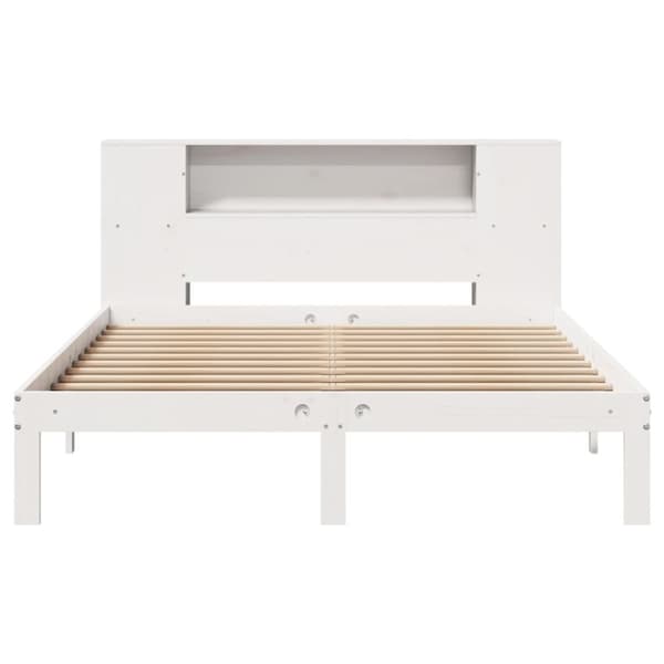 vidaXL Säng med bokhylla utan madrass vit 120x200 cm massiv furu