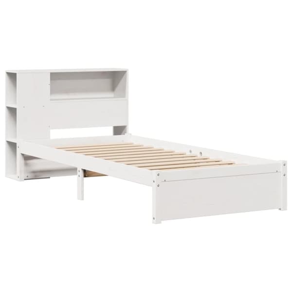 vidaXL Seng med bokhylle uten madrass hvit 100x200 cm heltre furu