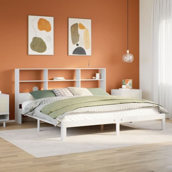 vidaXL seng med reol uden madras 180x200 cm massivt fyrretræ hvid