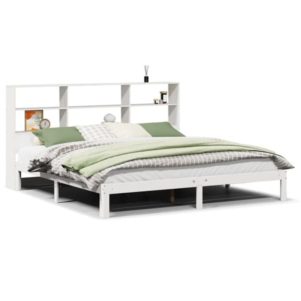 vidaXL seng med reol uden madras 180x200 cm massivt fyrretræ hvid