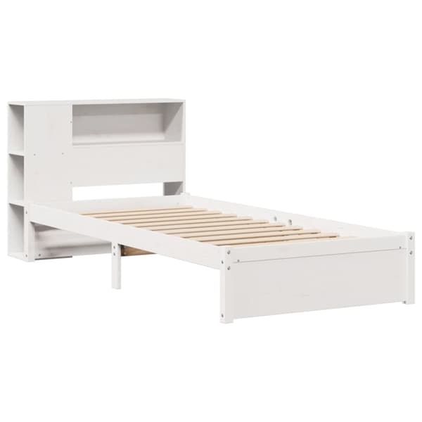vidaXL Sänky kirjahyllyllä ei patjaa valkoinen 75x190 cm täysi mänty