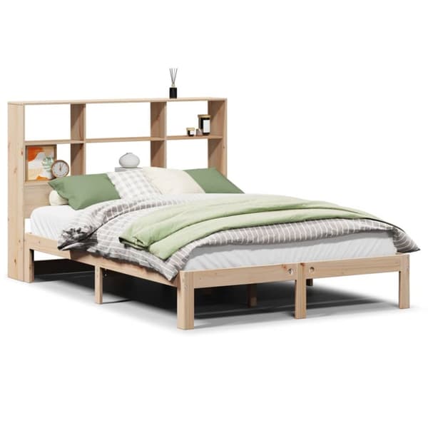 vidaXL Seng med bokhylle uten madrass 135x190 cm heltre furu