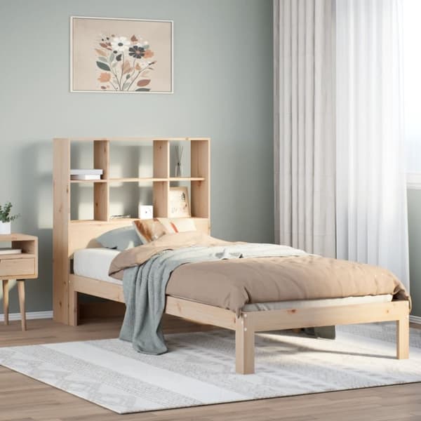 vidaXL Seng med bokhylle uten madrass 90x190 cm heltre furu