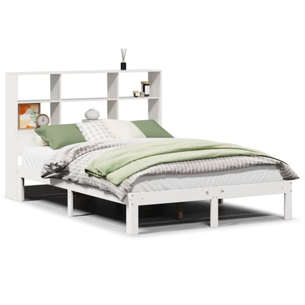 vidaXL Seng med bokhylle uten madrass hvit 120x200 cm heltre furu