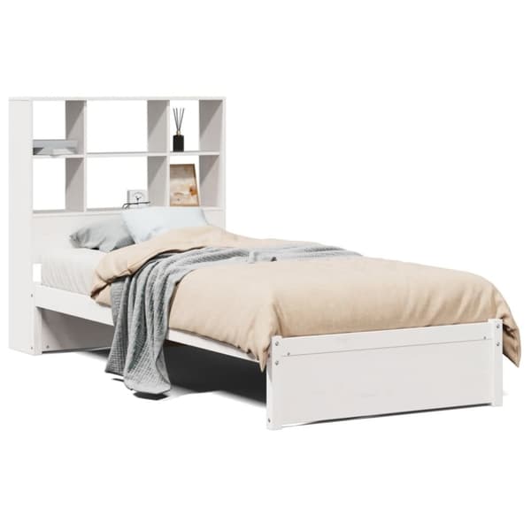 vidaXL Seng med bokhylle uten madrass hvit 90x190 cm heltre furu