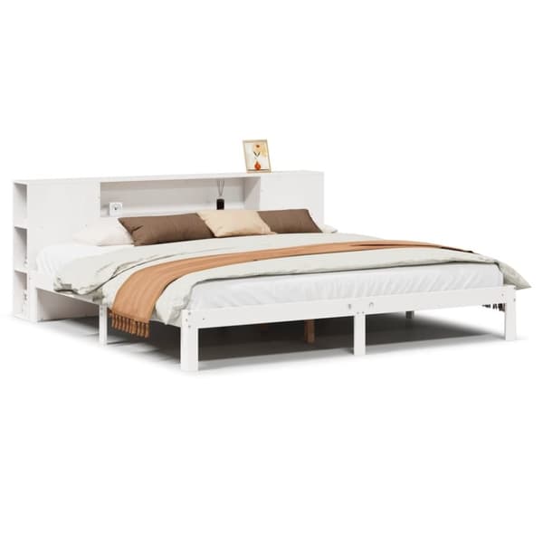 vidaXL Seng med bokhylle uten madrass hvit 180x200 cm heltre furu
