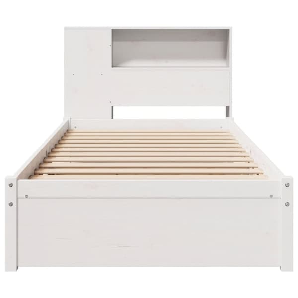 vidaXL Säng med bokhylla utan madrass vit 90x190cm massiv furu