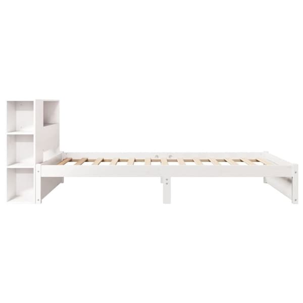 vidaXL Säng med bokhylla utan madrass vit 90x190cm massiv furu