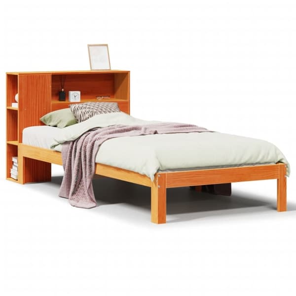 vidaXL Seng med bokhylle uten madrass voksbrun 75x190 cm heltre furu