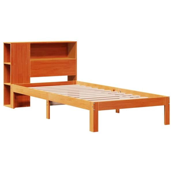 vidaXL Seng med bokhylle uten madrass voksbrun 75x190 cm heltre furu