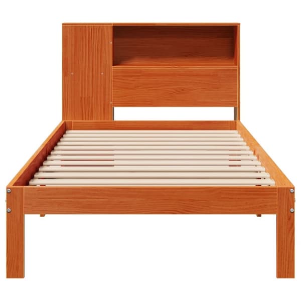 vidaXL Seng med bokhylle uten madrass voksbrun 75x190 cm heltre furu