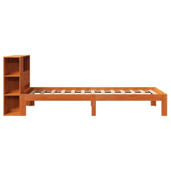 vidaXL Seng med bokhylle uten madrass voksbrun 75x190 cm heltre furu