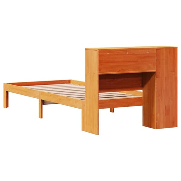 vidaXL Seng med bokhylle uten madrass voksbrun 75x190 cm heltre furu