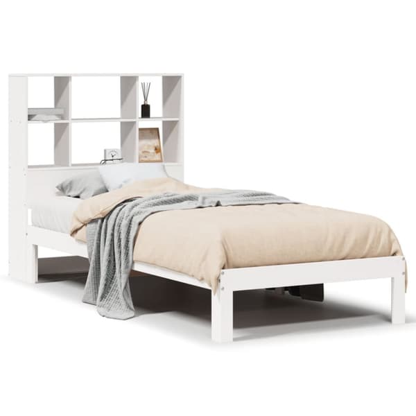 vidaXL Seng med bokhylle uten madrass hvit 90x190 cm heltre furu