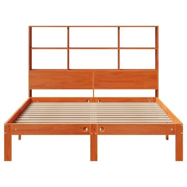vidaXL seng med reol uden madras 140x190cm massivt fyrretræ gyldenbrun