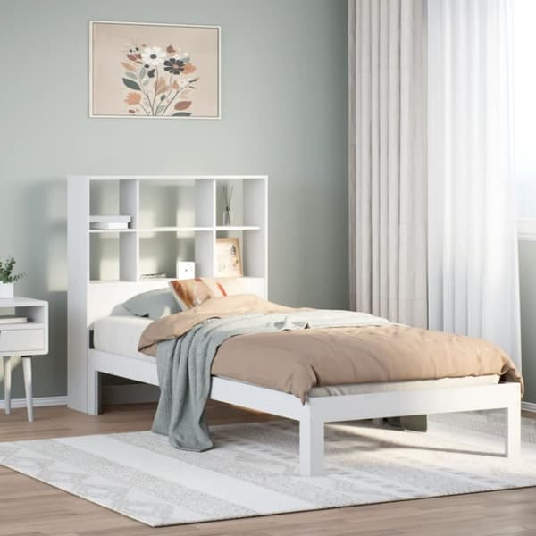 vidaXL Seng med bokhylle uten madrass hvit 90x200 cm heltre furu