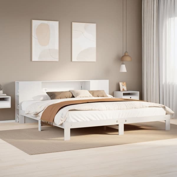 vidaXL Seng med bokhylle uten madrass hvit 180x200 cm heltre furu