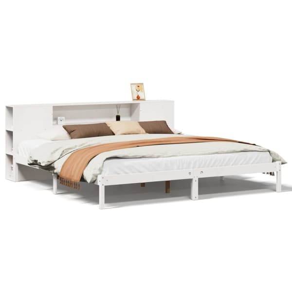 vidaXL Seng med bokhylle uten madrass hvit 180x200 cm heltre furu
