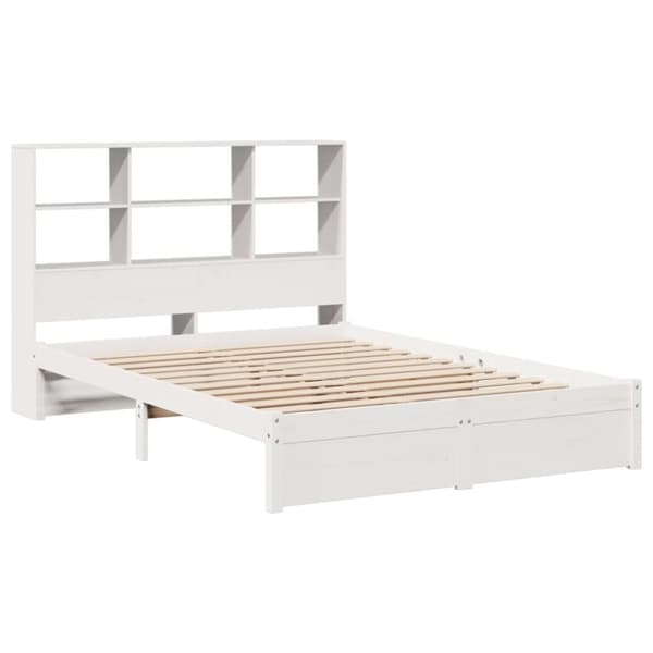 vidaXL Säng med bokhylla utan madrass vit 120x200 cm massiv furu