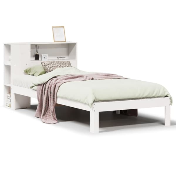 vidaXL Seng med bokhylle uten madrass hvit 90x200 cm heltre furu