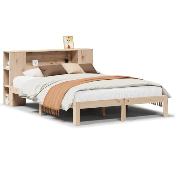 vidaXL Seng med bokhylle uten madrass 140x190 cm heltre furu