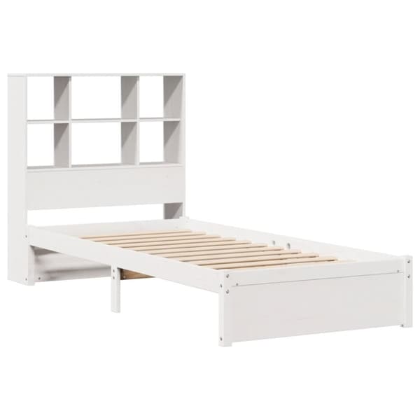vidaXL Seng med bokhylle uten madrass hvit 90x200 cm heltre furu