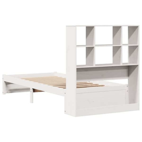 vidaXL Seng med bokhylle uten madrass hvit 90x200 cm heltre furu