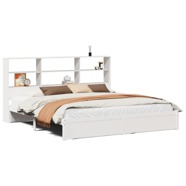 vidaXL Seng med bokhylle uten madrass hvit 200x200 cm heltre furu