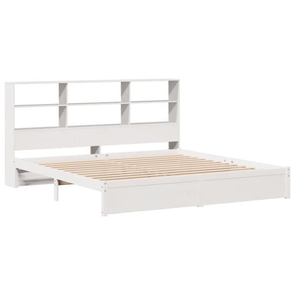 vidaXL Seng med bokhylle uten madrass hvit 200x200 cm heltre furu