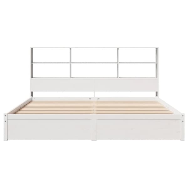 vidaXL Seng med bokhylle uten madrass hvit 200x200 cm heltre furu