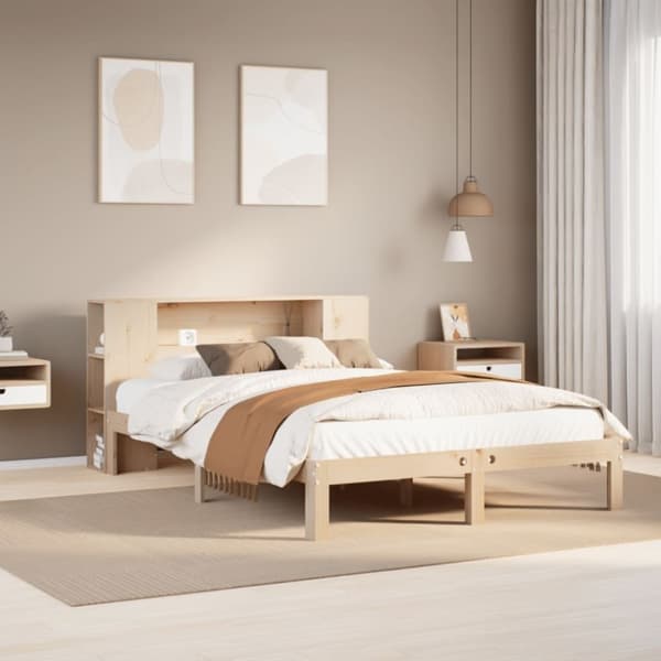 vidaXL Seng med bokhylle uten madrass 150x200 cm heltre furu