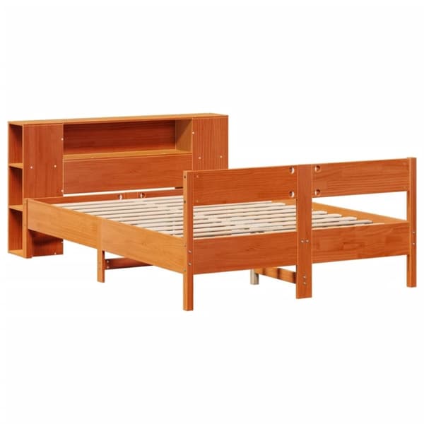 vidaXL Sänky/kirjahylly ei patjaa vahanruskea 120x190 cm täysi mänty