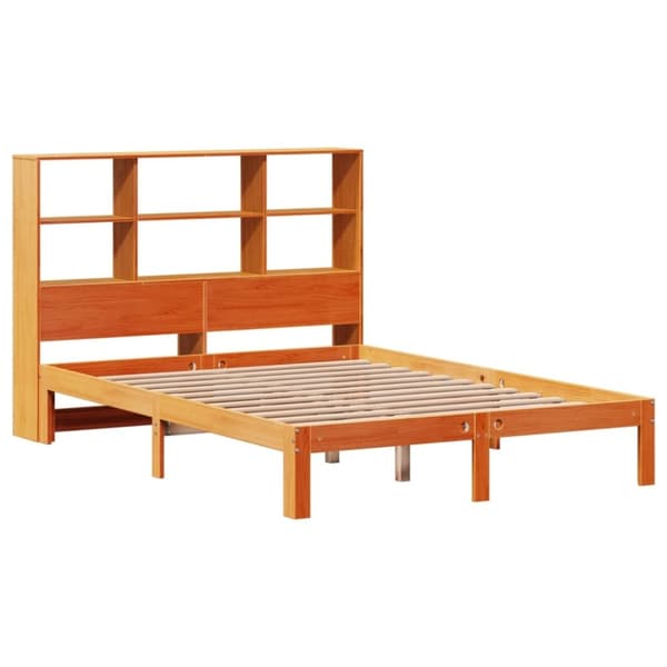 vidaXL Sänky/kirjahylly ei patjaa vahanruskea 120x200 cm täysi mänty