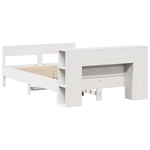 vidaXL Seng med bokhylle uten madrass hvit 160x200 cm heltre furu