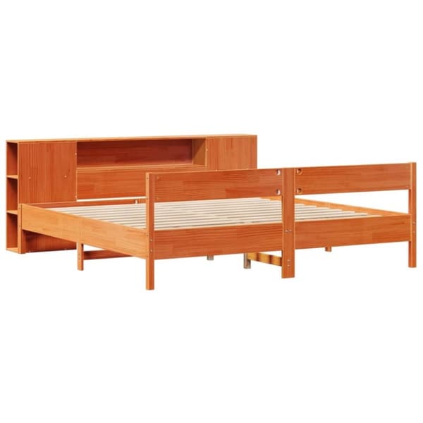 vidaXL seng med reol uden madras 180x200cm massivt fyrretræ gyldenbrun
