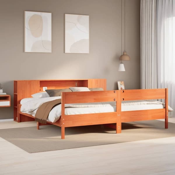 vidaXL seng med reol uden madras 180x200cm massivt fyrretræ gyldenbrun