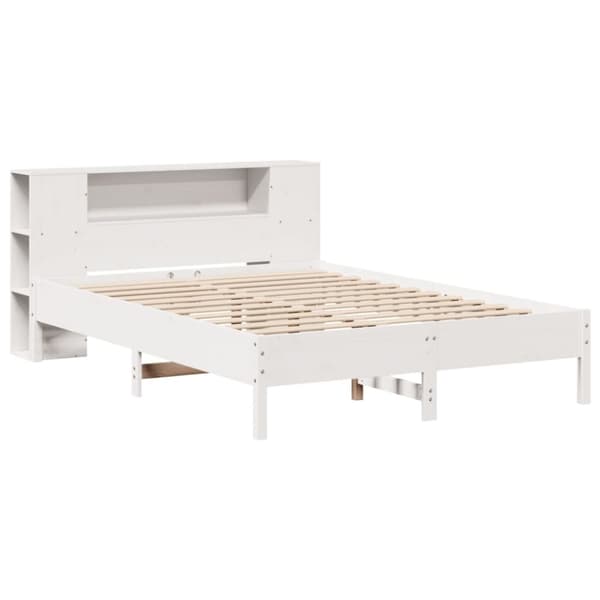vidaXL seng med reol uden madras 150x200 cm massivt fyrretræ hvid