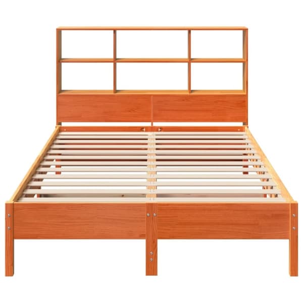 vidaXL Seng med bokhylle uten madrass voksbrun 160x200 cm heltre furu