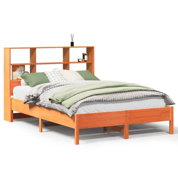 vidaXL Seng med bokhylle uten madrass voksbrun 150x200 cm heltre furu