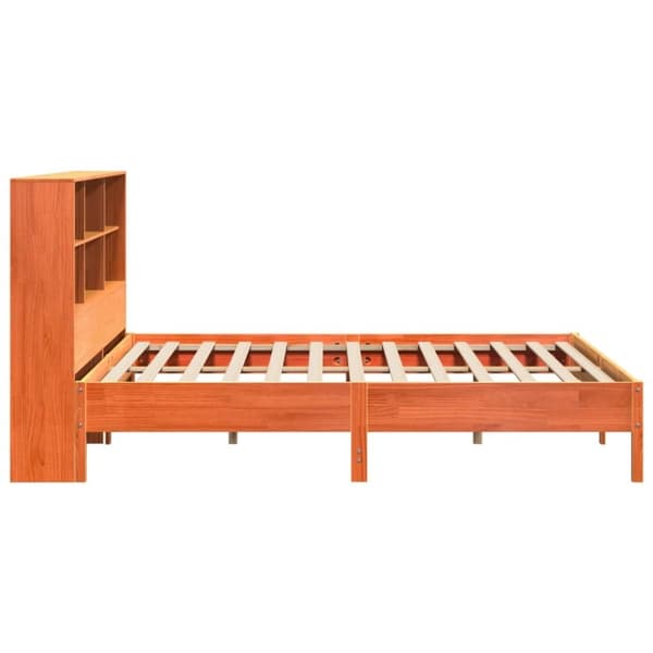 vidaXL Seng med bokhylle uten madrass voksbrun 200x200 cm heltre furu