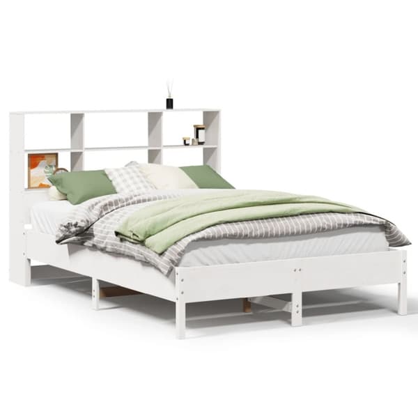 vidaXL Seng med bokhylle uten madrass hvit 140x200 cm heltre furu